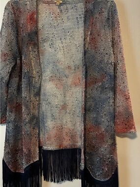 Reba Open Knit Cardigan in Navy and Dusty Rose